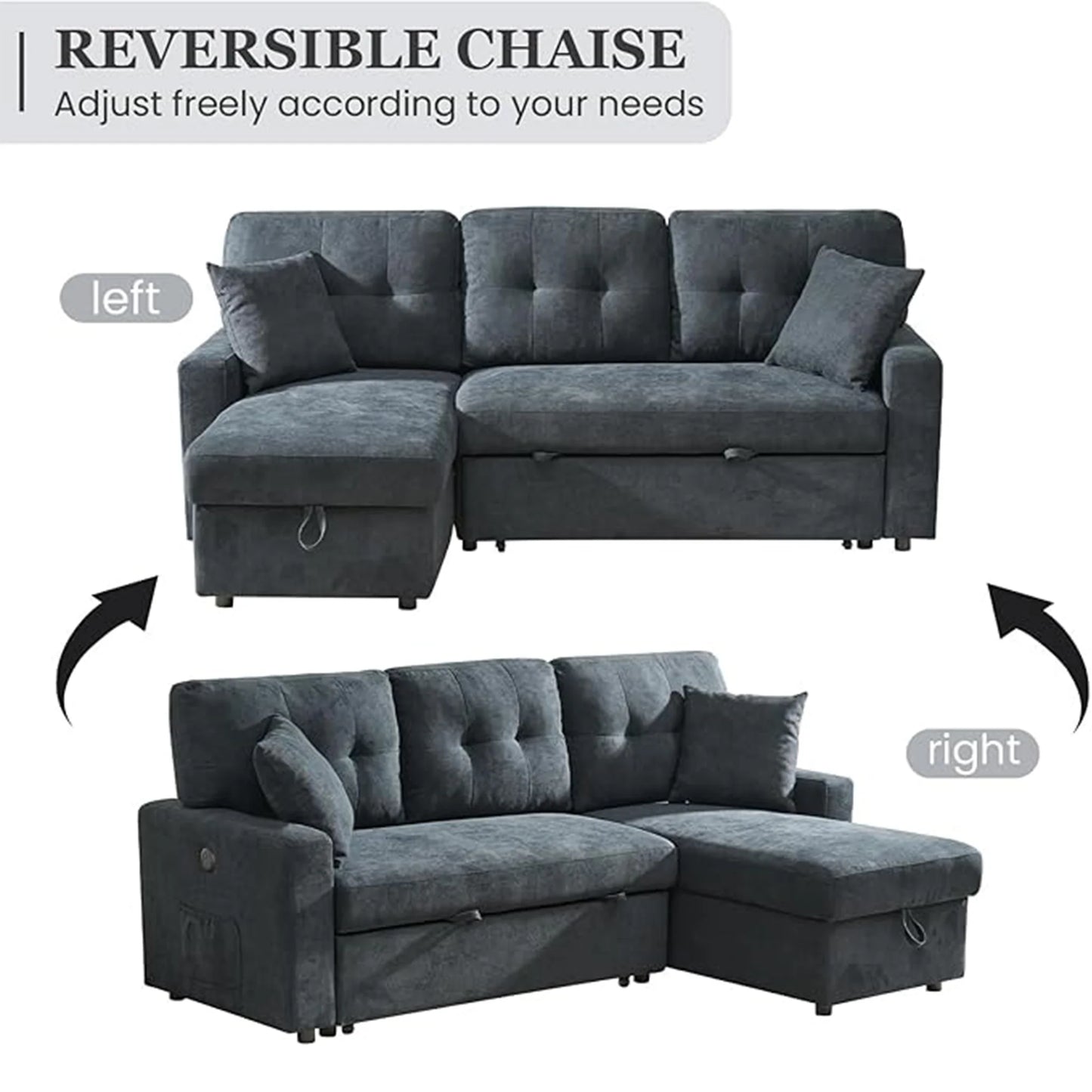 L-Shape Storage Sofa with Pull-Out Sleeper & USB/Type-C Charging – The House of Bonney