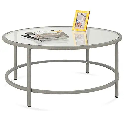 The Celeste Round Glass Coffee Table – Sleek Modern Elegance with Satin Metal Accents