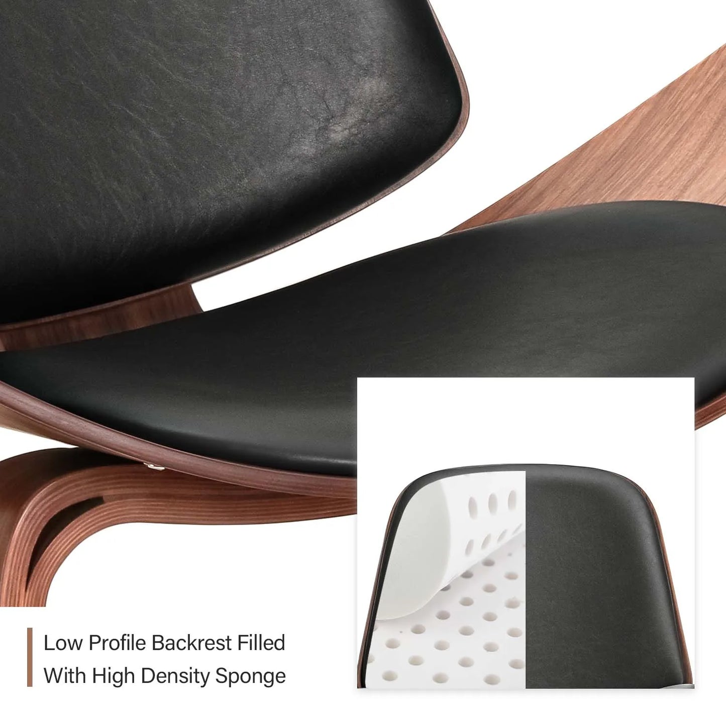 AeroLuxe Shell Lounge Chair – Sculpted Faux Leather & Solid Wood Accent Seat