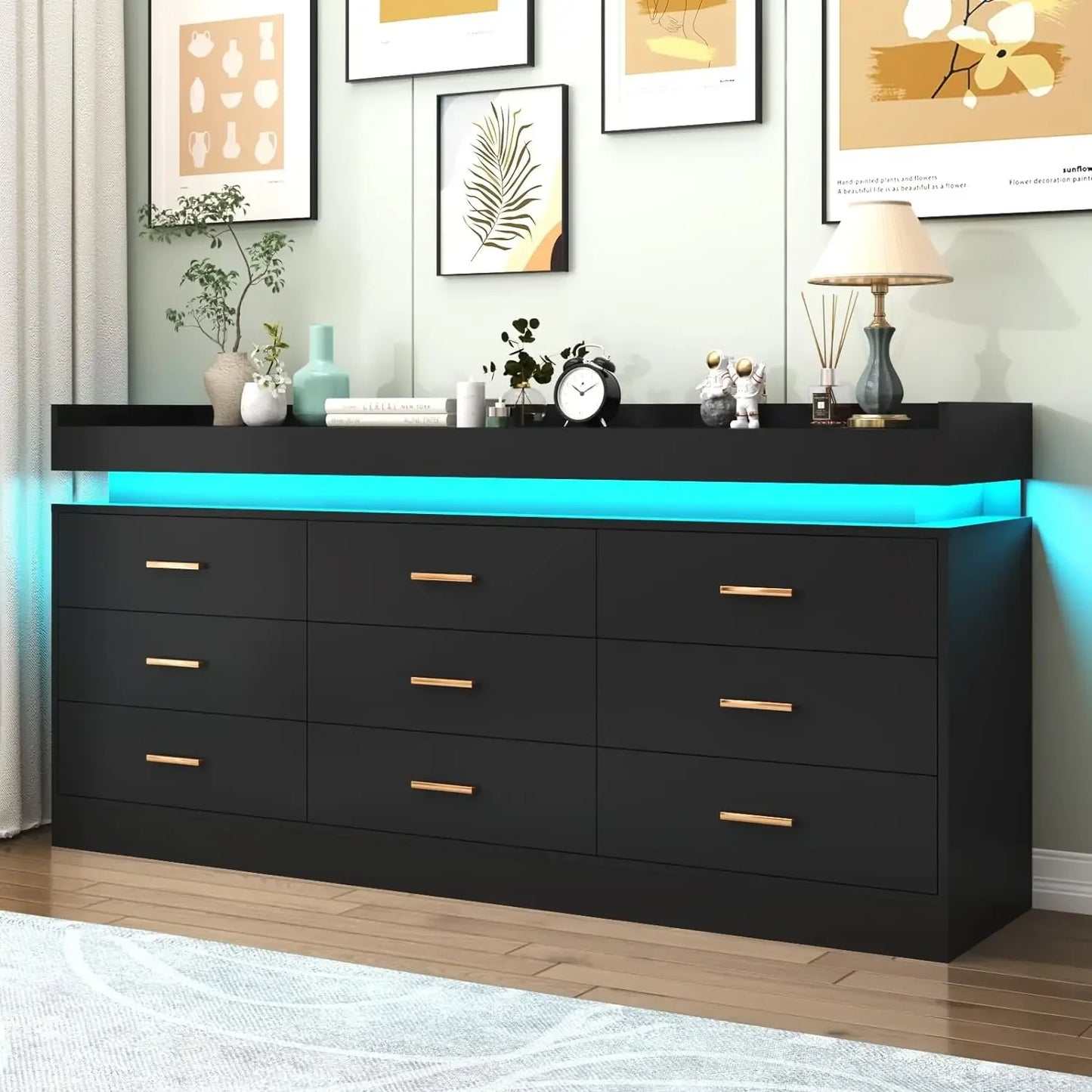 The Celeste 9-Drawer Illuminated Dresser – Modern Storage Elegance