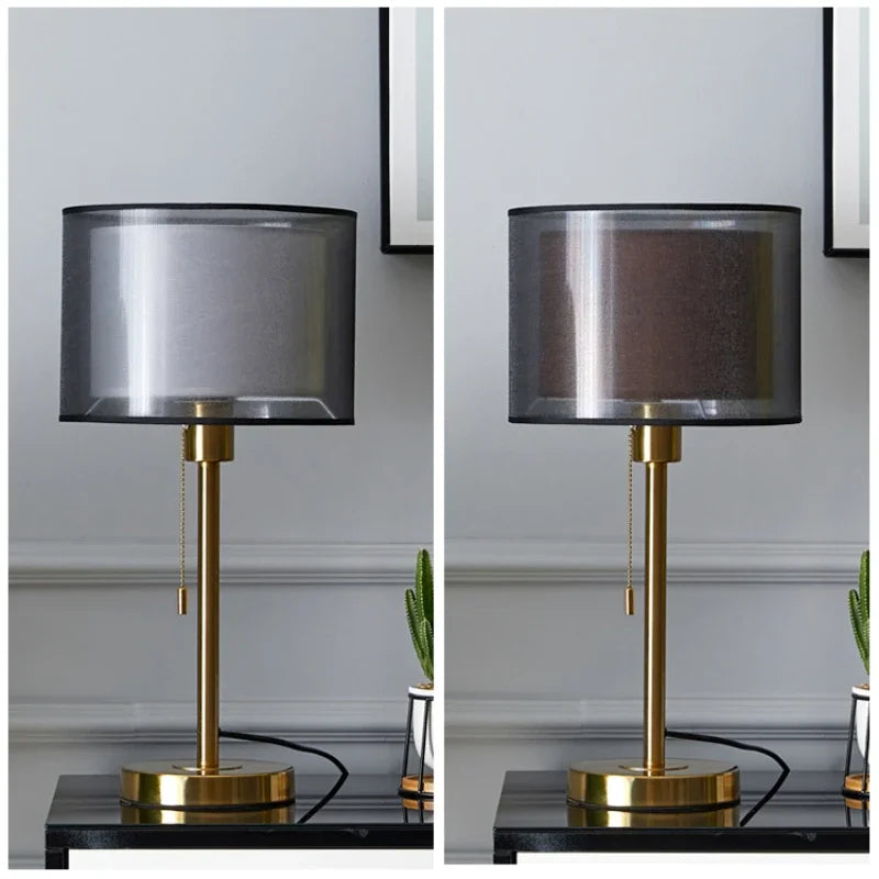 American Retro Gold Nordic Table Lamp – Luxury Warm LED Bedside & Study Light