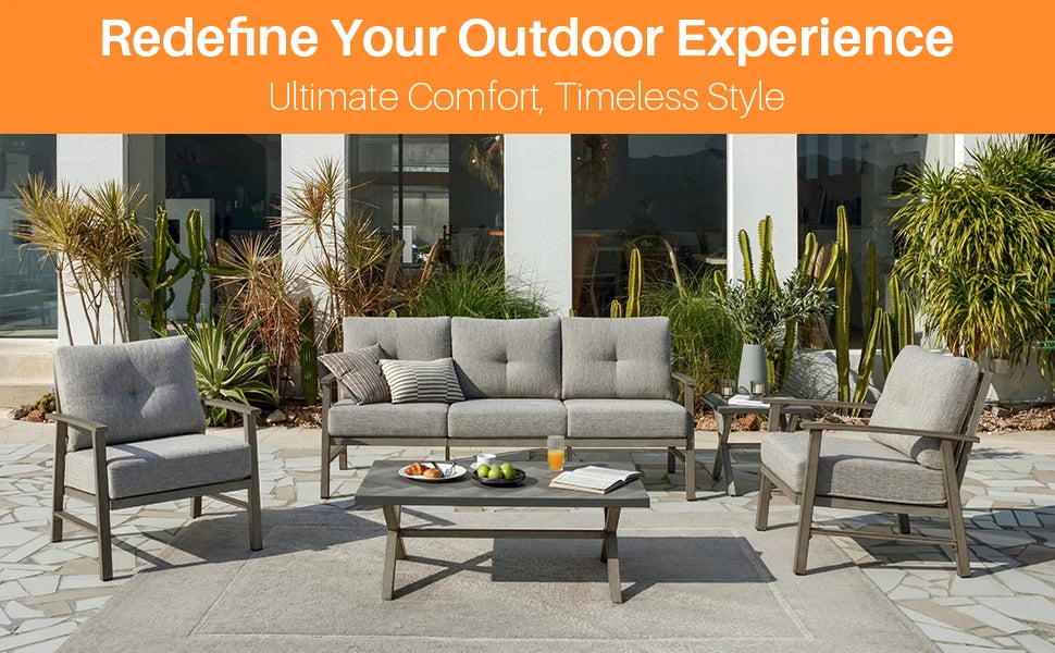 Seehill Limed Oak 3-Seater Outdoor Sectional Sofa – Modern Aluminum Patio Set for Garden, Lawn & Terrace Bliss