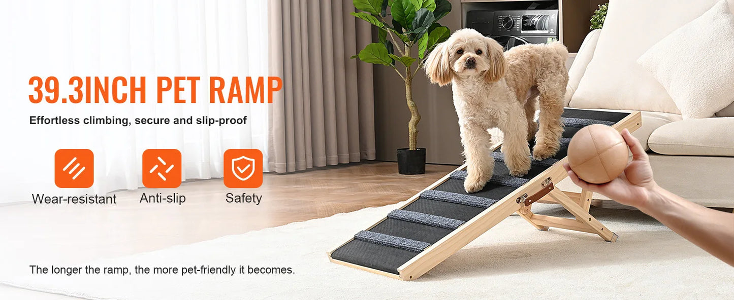 Elevated Companion: Adjustable Folding Wooden Dog Ramp for Sofa, Bed & Car (SucceBuy)