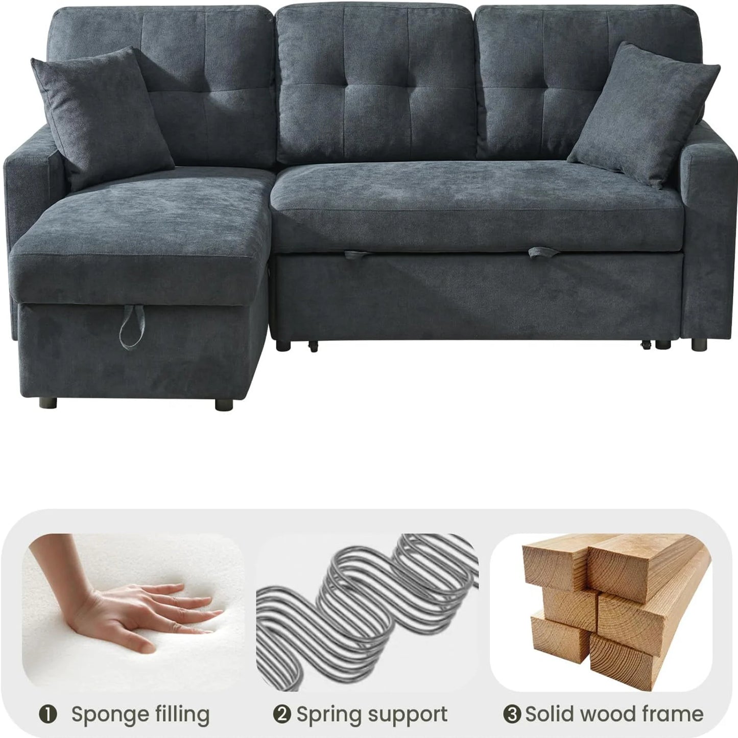 L-Shape Storage Sofa with Pull-Out Sleeper & USB/Type-C Charging – The House of Bonney