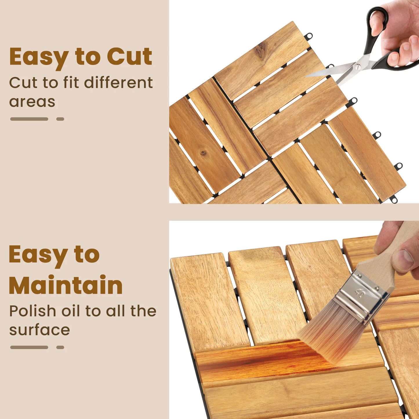 The House Of Bonney 30-Piece Acacia Wood Interlocking Deck Tiles – Natural Outdoor & Patio Flooring Set