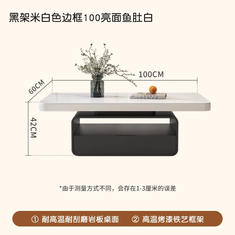 WhisperStone Luxe Living Room Coffee Table – Modern Minimalist Rock Slab Masterpiece with Storage, Style & Soul