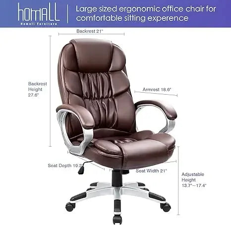 DUTRIEUX High-Back Executive Office Chair – Ergonomic PU Leather Swivel Desk Chair, Adjustable Height, Padded Armrests, Comfortable Design