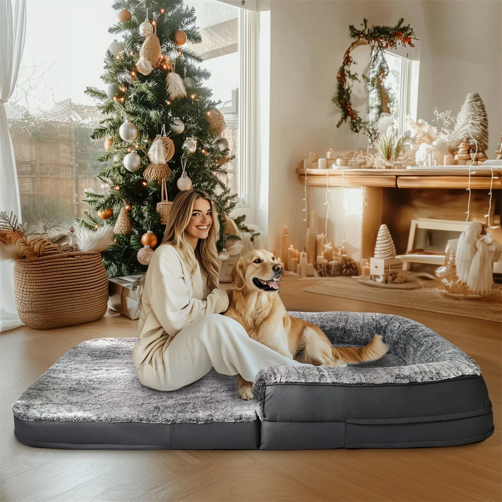 Foldable Human Dog Bed – 2-in-1 Calming Plush Sofa Lounge for Adults & Pets (Washable, Waterproof, Weighted Comfort)