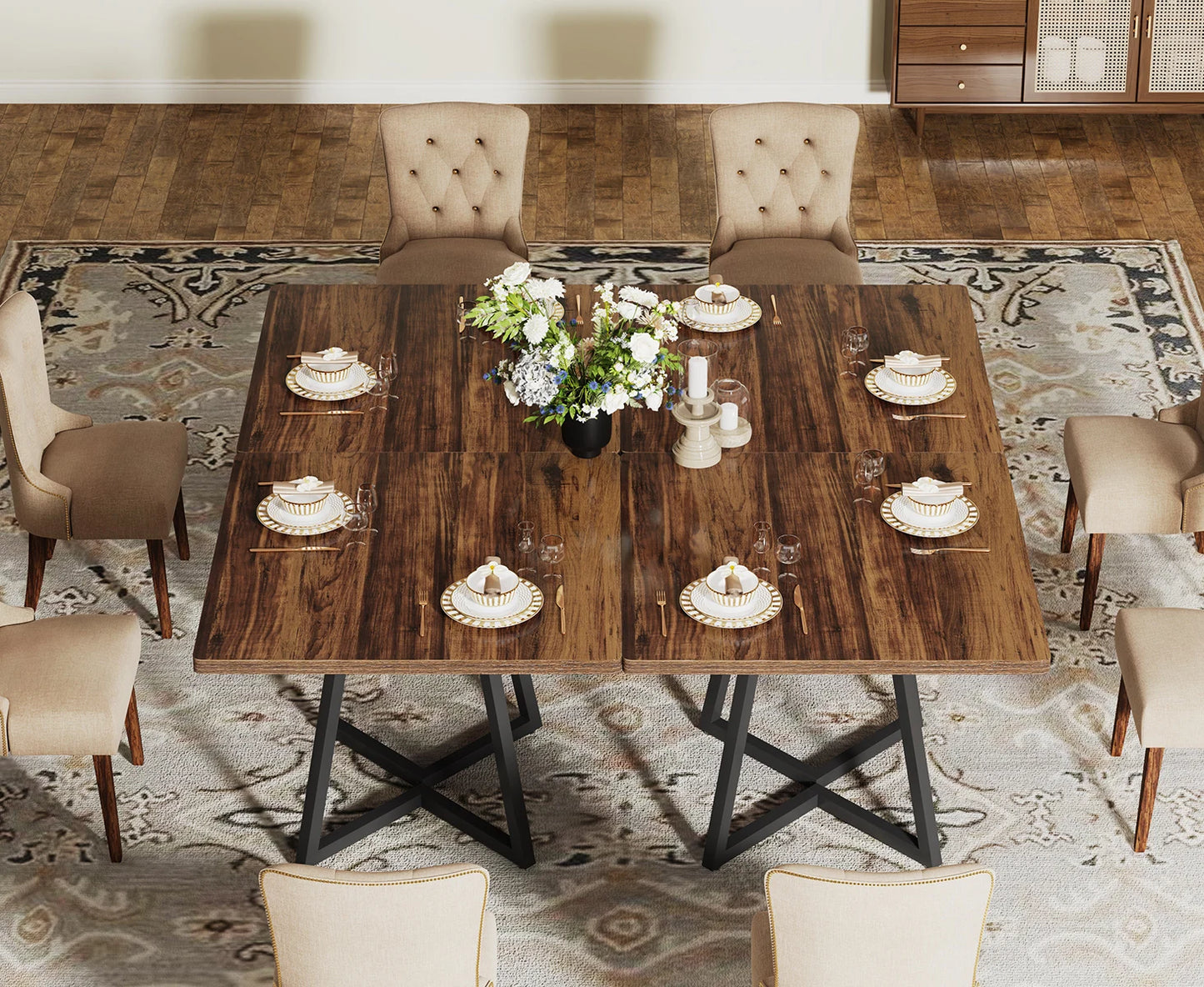 Tribesigns Vintage Industrial Dining Table – 31.5” Square Wood & Metal Table for Cozy Gatherings, Home & Office Versatility