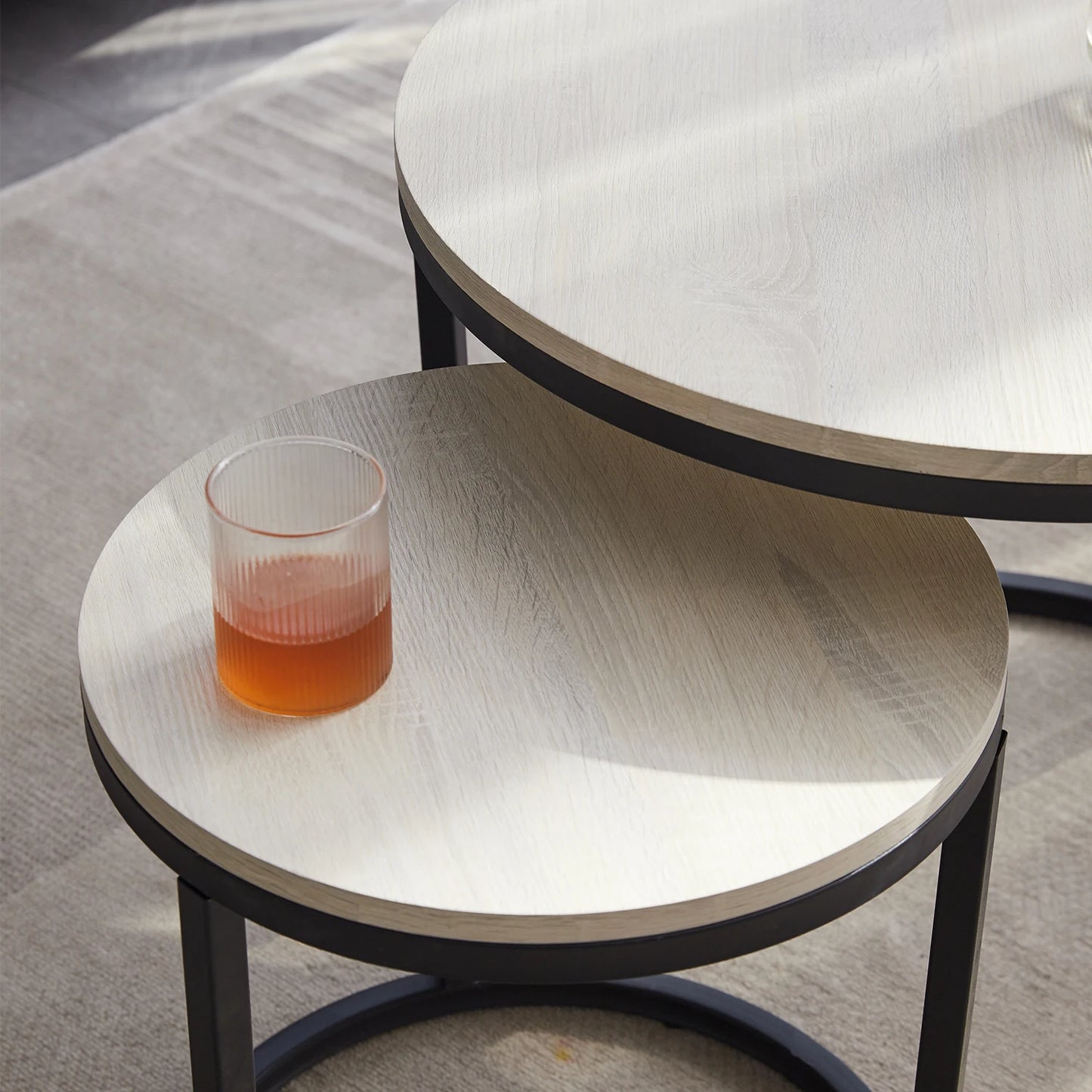 Maison Dualité: Nordic Round Nesting Coffee Table Set – Sculpted Elegance for Modern Interiors (2-in-1 Combo)