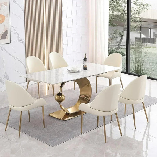 ASTORIA 7-Piece Dining Set – 71" Sintered Stone Table & Modern Upholstered Chairs