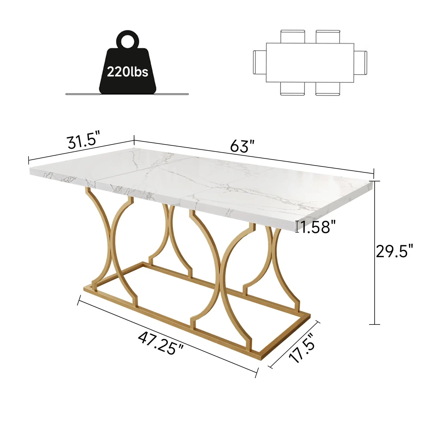 Opulence Round Dining Table – 47” White Marble Luxe with Gold Sculptural Base for Inspired Gatherings