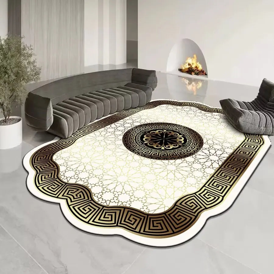 GoldenAura Luxe Carpet – European-Style Irregular Geometry Rug for Living Room, Bedroom & Lounge