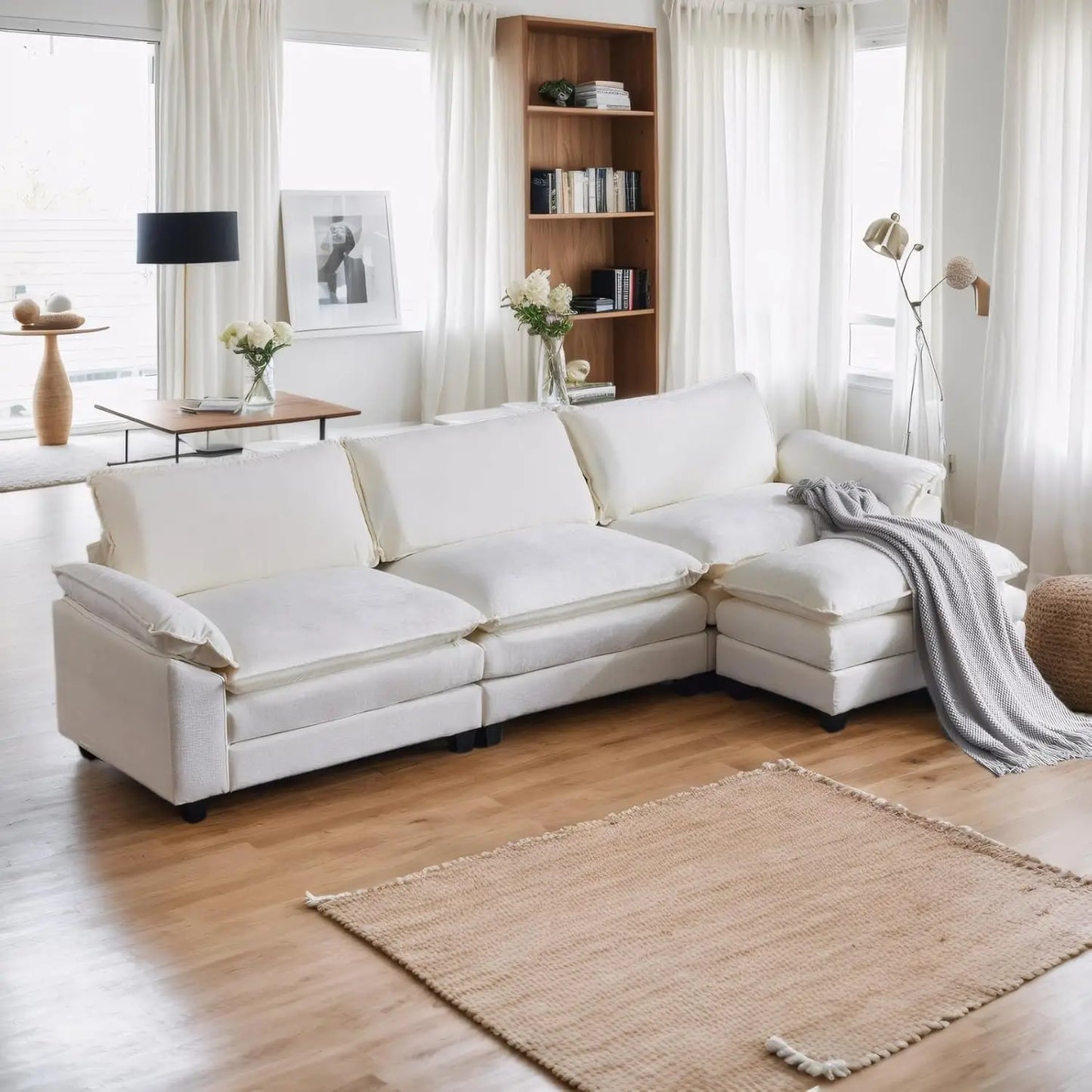 Modern Moroccan L-Shaped Sectional Sofa with Ottoman - The Ultimate in Comfort & Style for Your Living Room