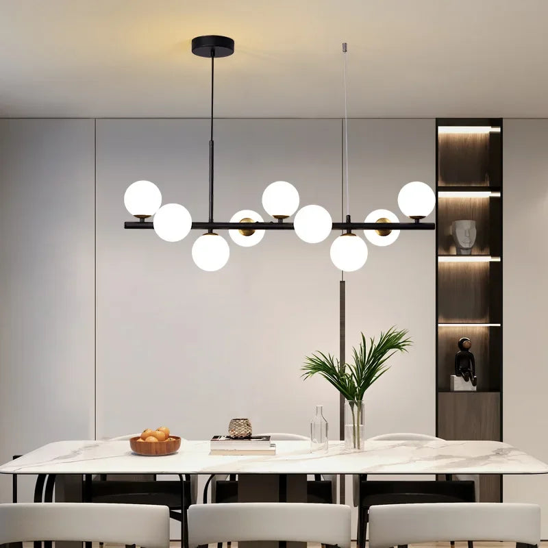 Modern Glass Ball Ceiling Chandelier | Elegant Golden Black Pendant Light For Dining Room, Kitchen Island & Living Spaces