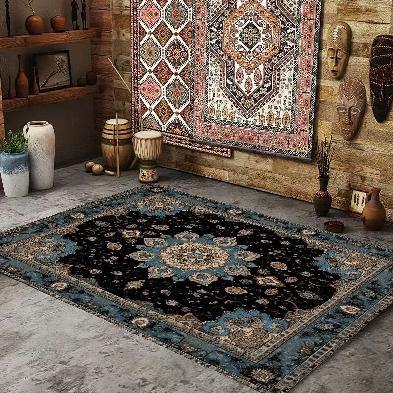BohoPersia Retro Flannel Area Rug – Washable Anti-Slip Carpet for Living Room, Bedroom & Lounge Harmony