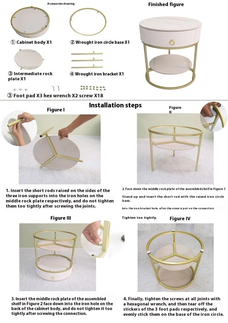 CelesteRound Modern Slate Nightstand – Minimalist Luxury Metal Side Table with Drawer for Bedroom & Living Elegance