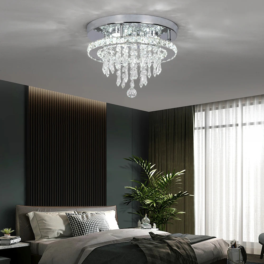 Astralis K9 Crystal LED Chandelier – Polished Chrome Ceiling Light for Modern Living Spaces