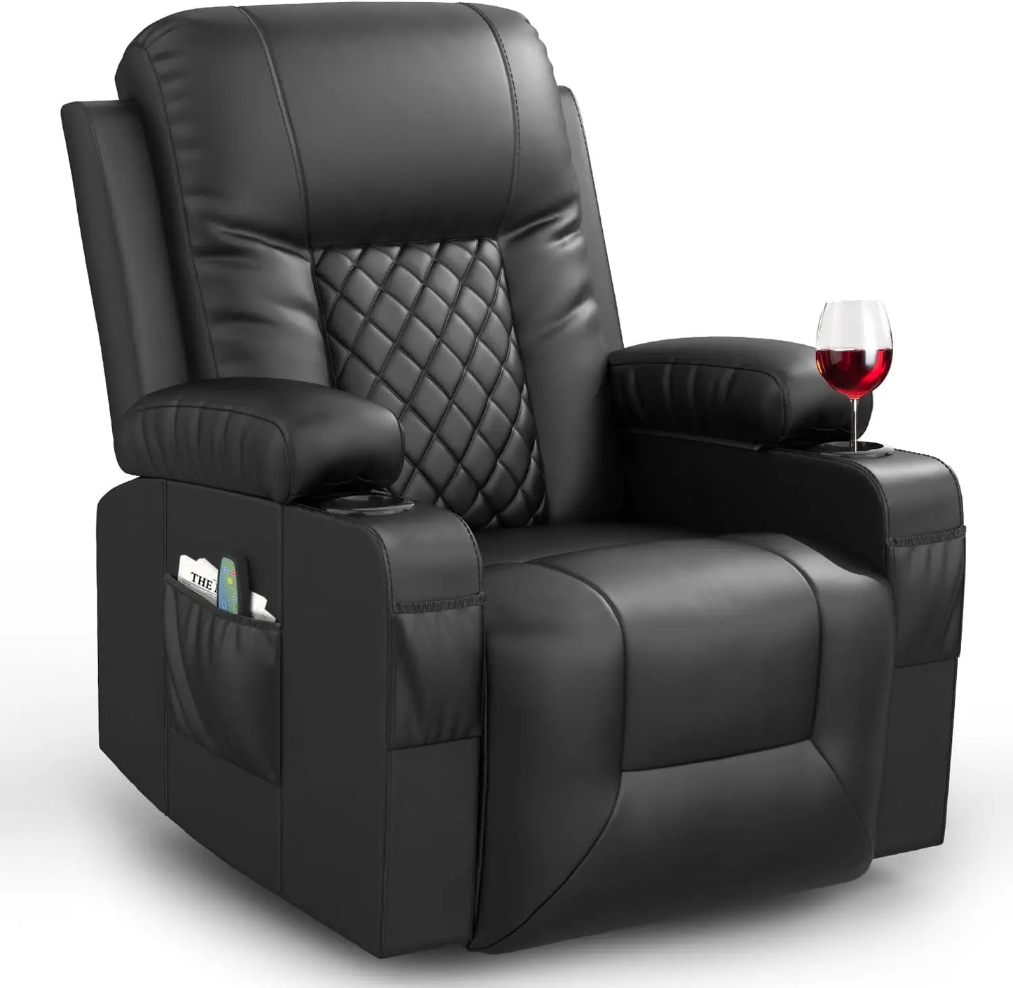 The Elysian Luxe 360° Swivel Recliner – Heated Massage Rocker Lounge Chair with Hidden Storage