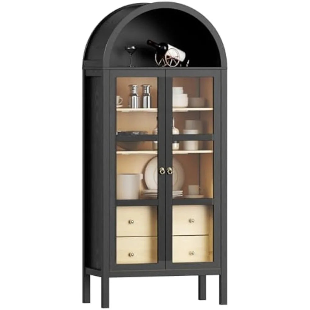 WINDSOR 72” Arched Glass Display Cabinet – Modern Farmhouse Elegance with Sensor Lighting