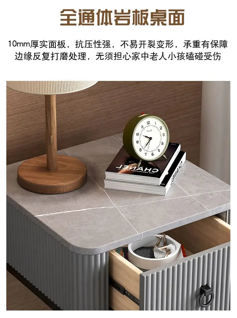 CelesteRound Modern Slate Nightstand – Minimalist Luxury Metal Side Table with Drawer for Bedroom & Living Elegance