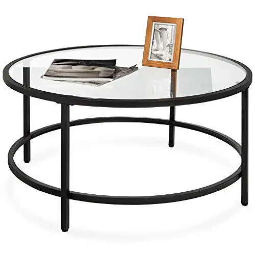 The Celeste Round Glass Coffee Table – Sleek Modern Elegance with Satin Metal Accents