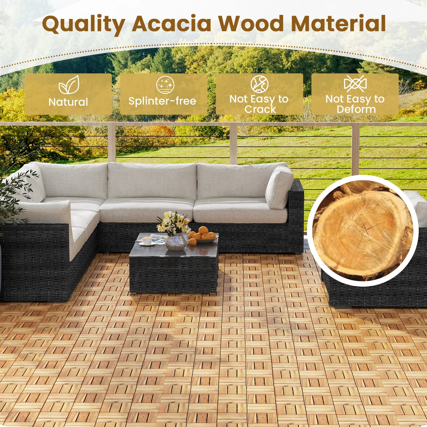 The House Of Bonney 30-Piece Acacia Wood Interlocking Deck Tiles – Natural Outdoor & Patio Flooring Set