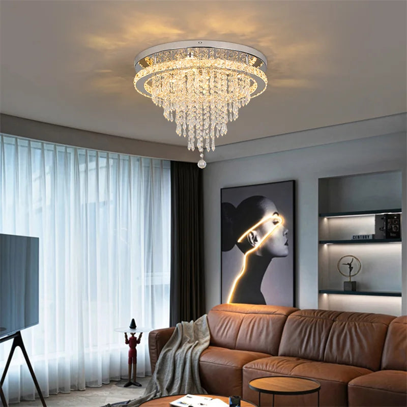 The Élan Luminé Crystal Ceiling Chandelier – Remote Dimming Modern Luxury LED Statement Light