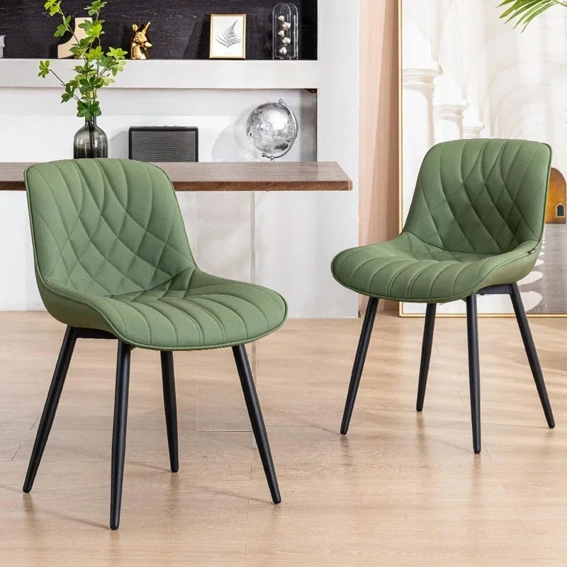 Opulence Luxe Mid-Century Dining Chairs – Set of 2 Upholstered Faux Leather Kitchen Chairs in Olive Green