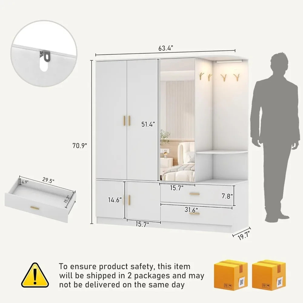 LUMINA Wardrobe – 5-Door Modern Armoire with Sensor Lighting, Acrylic Mirror & Luxe Storage