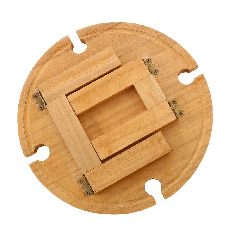 ChâteauEase Bamboo Folding Wine & Snack Table | 2-in-1 Round Picnic Tray With Glass Holder for Garden & Outdoor Gatherings