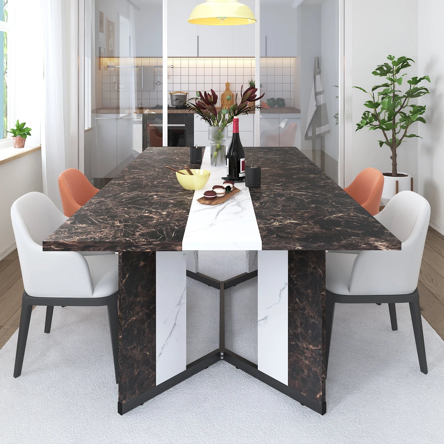 The Grand Lumière Dining Table – Luxe Marble Finish, Modern Elegance, Timeless Gatherings