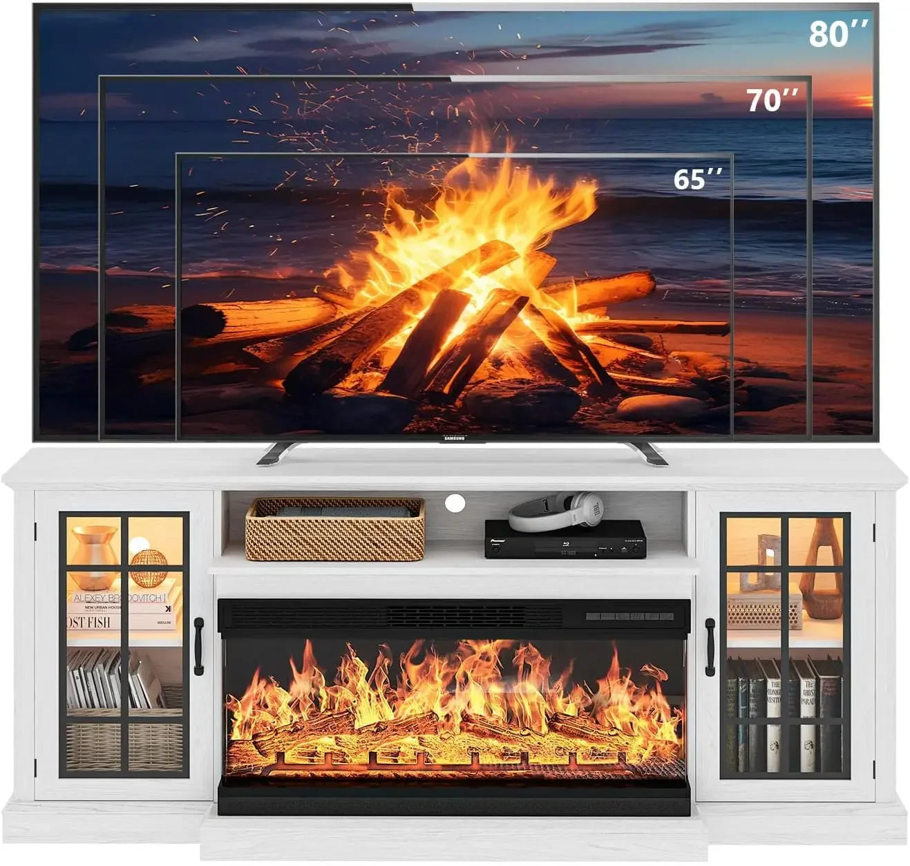 The House Of Bonney 70" Media Console – Modern Elegance with 3-Sided Panoramic Fireplace