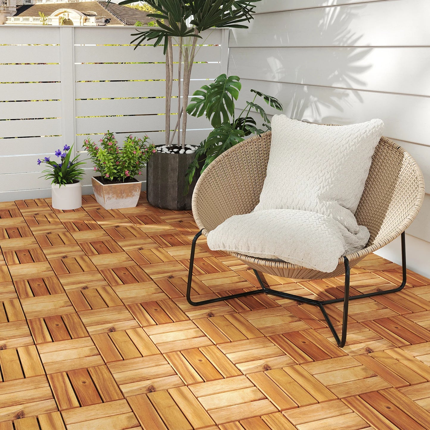 The House Of Bonney 30-Piece Acacia Wood Interlocking Deck Tiles – Natural Outdoor & Patio Flooring Set
