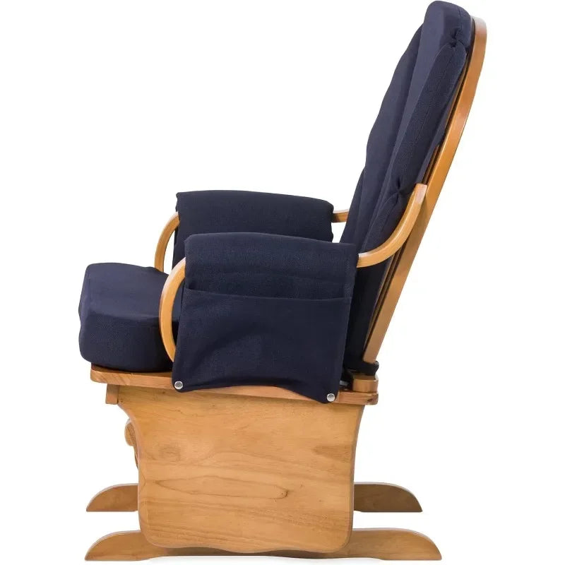 Lullaby Wood Base Glider Rocker - Elegant Baby Feeding & Nursery Rocking Chair with Plush Foam Arm Rests & Convenient Storage Pockets