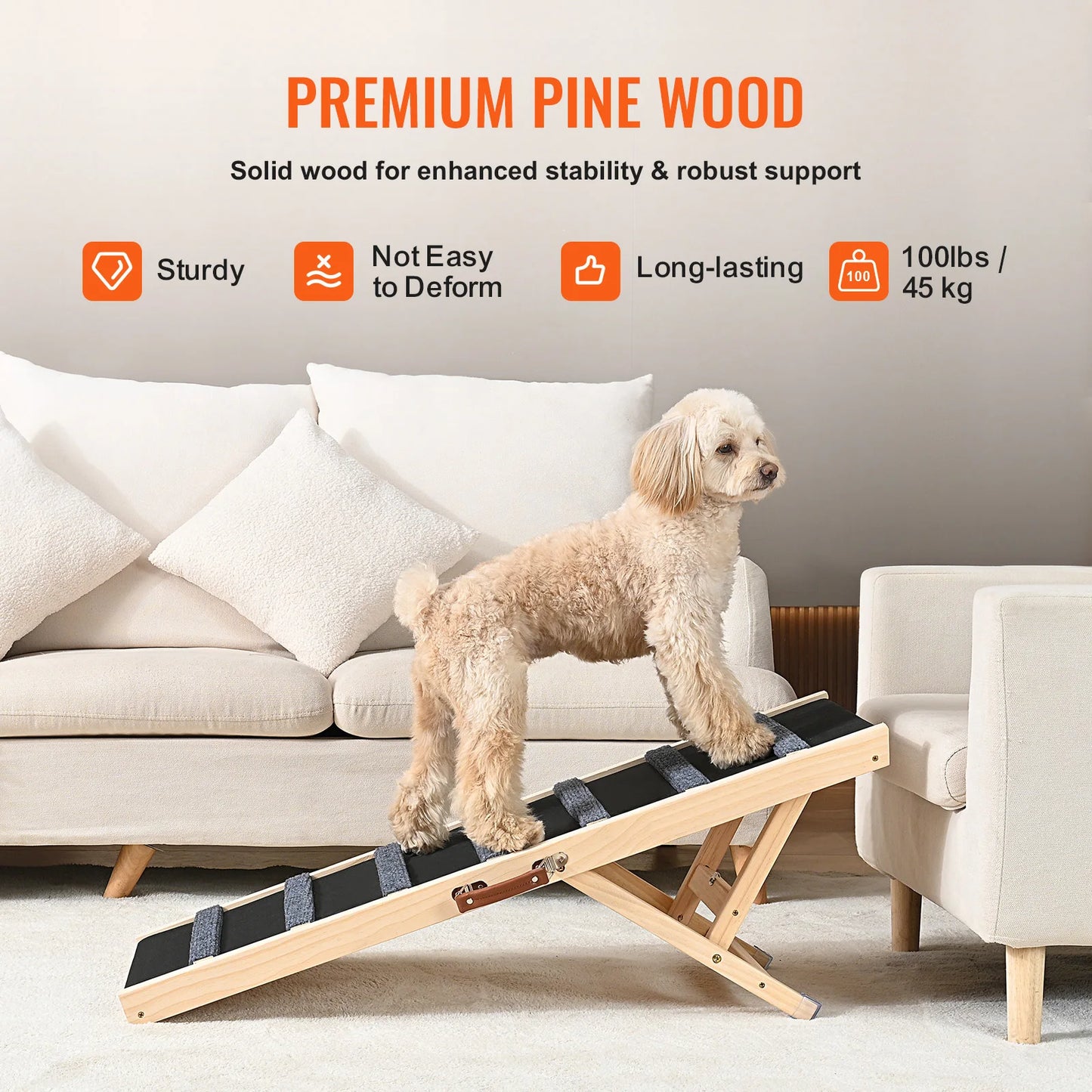 Elevated Companion: Adjustable Folding Wooden Dog Ramp for Sofa, Bed & Car (SucceBuy)