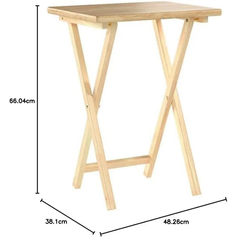 Classic Portable Folding Tray Table Set – Natural Wood TV Dinner Trays with Storage Rack, Set of 4, 15” x 19” x 26”, Space-Saving & Multi-Functional