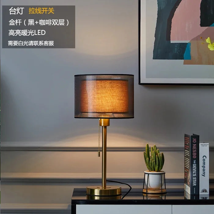 American Retro Gold Nordic Table Lamp – Luxury Warm LED Bedside & Study Light