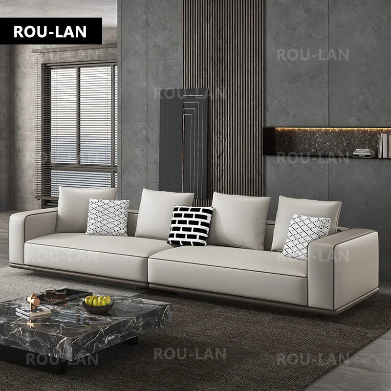 Bonney Rou-Lan Tofu Block Leather Sofa — First Layer Cowhide Minimalist Corner Sofa for Modern Living Spaces (260/300/340CM)