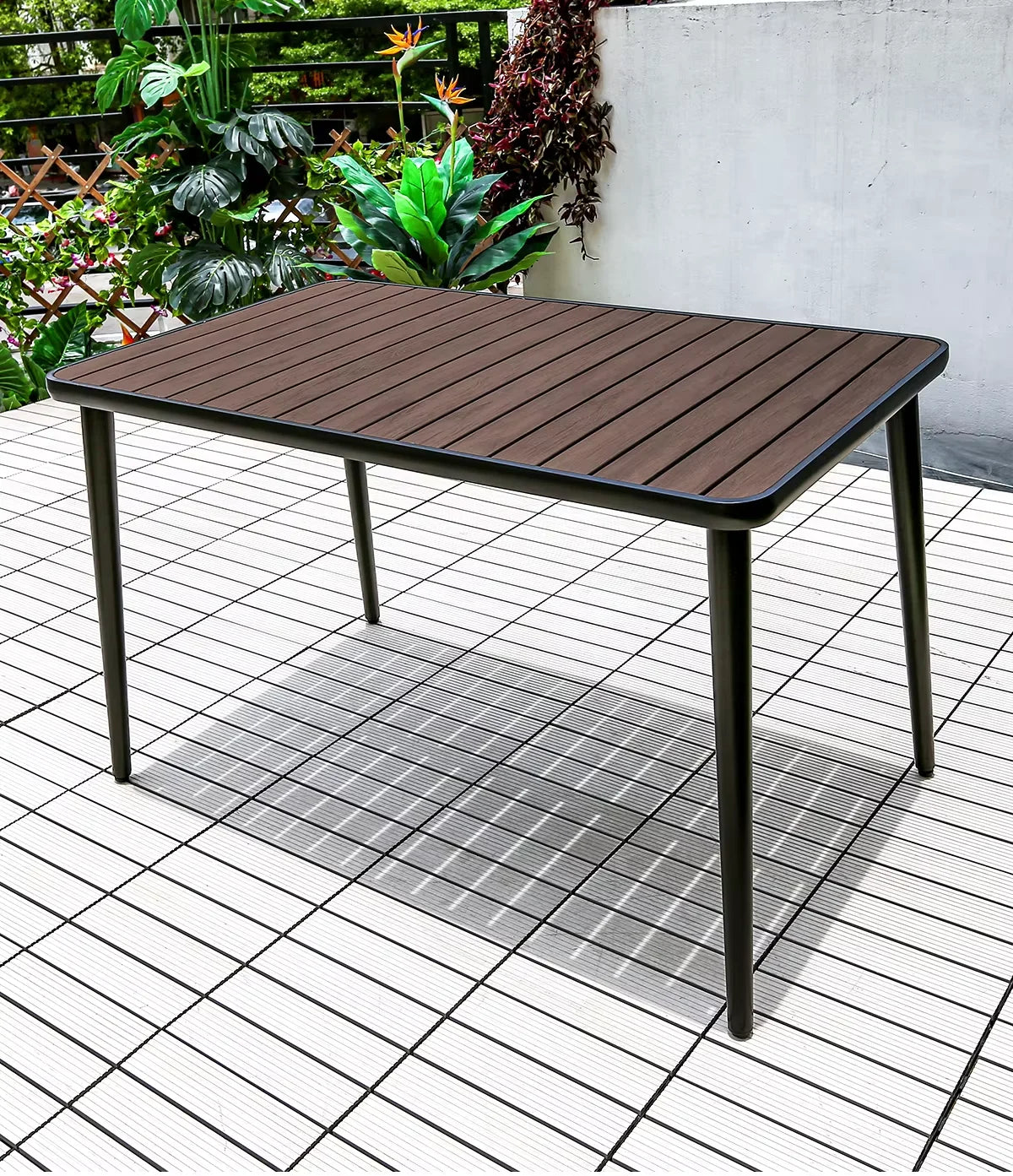 Harborline 120cm Outdoor Dining Table | Modern Wood-Plastic & Iron Frame Terrace Table for Garden, Balcony & Patio
