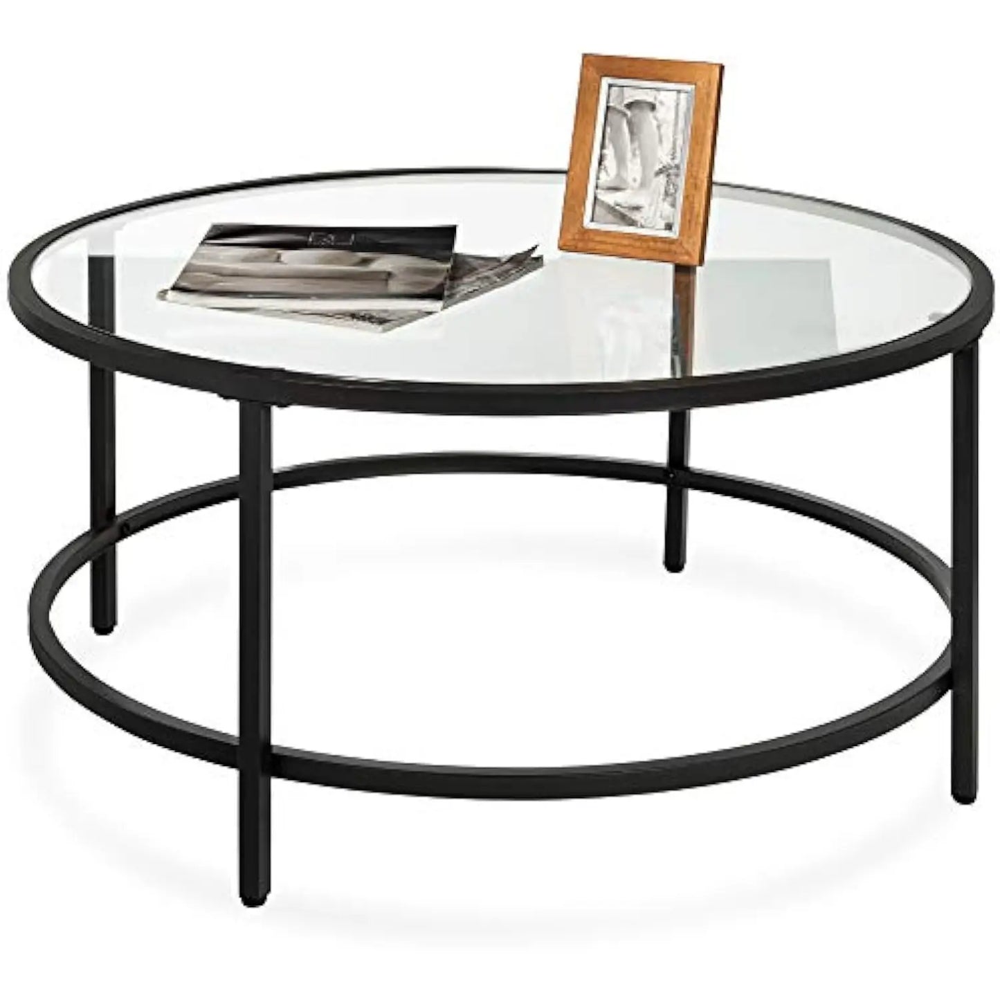 The Celeste Round Glass Coffee Table – Sleek Modern Elegance with Satin Metal Accents