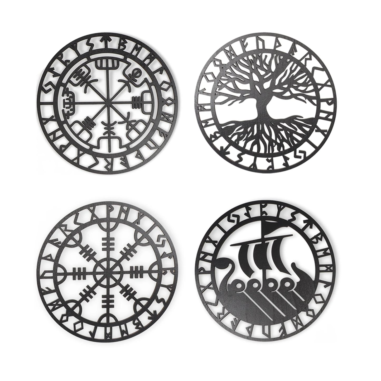 Timeless Nordic Rune Wall Art – Enchanted Wooden Celtic Circle Set for Modern Homes