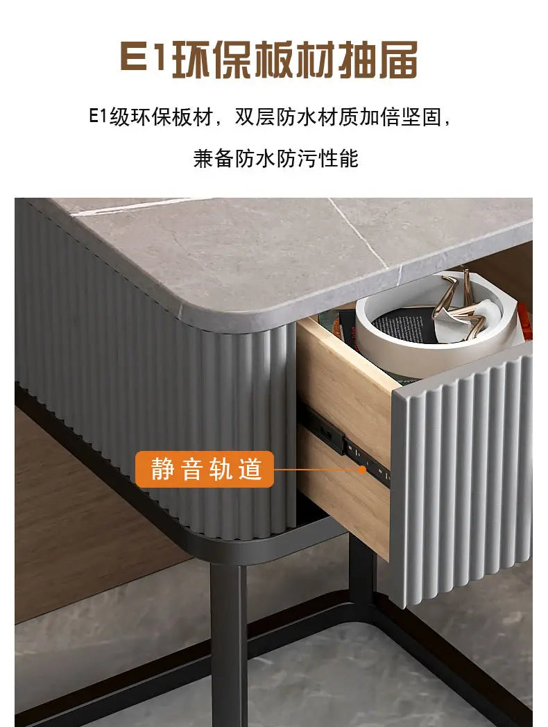 CelesteRound Modern Slate Nightstand – Minimalist Luxury Metal Side Table with Drawer for Bedroom & Living Elegance