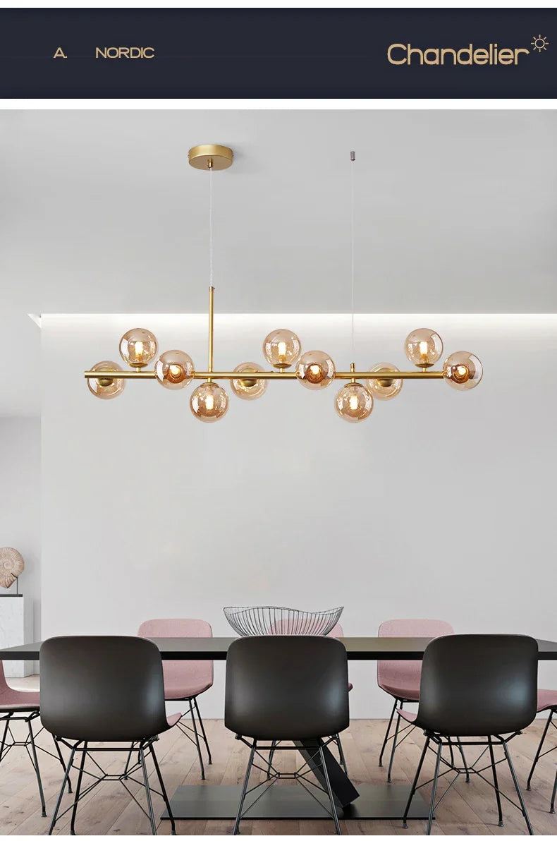 Modern Glass Ball Ceiling Chandelier | Elegant Golden Black Pendant Light For Dining Room, Kitchen Island & Living Spaces