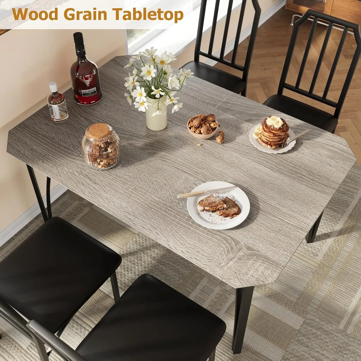 Gaomon 5-Piece Dining Table Set – Space-Saving Kitchen Table & Chairs for 4, Chamfer Design, Cushioned Seats, Compact & Stylish for Apartments