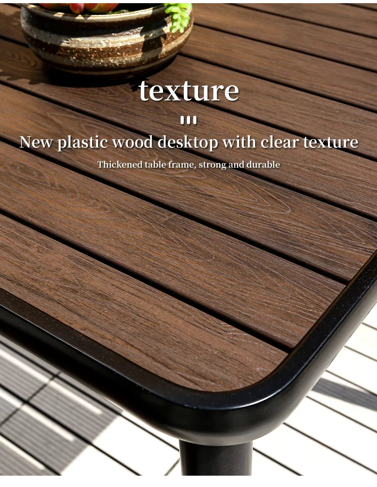 Harborline 120cm Outdoor Dining Table | Modern Wood-Plastic & Iron Frame Terrace Table for Garden, Balcony & Patio