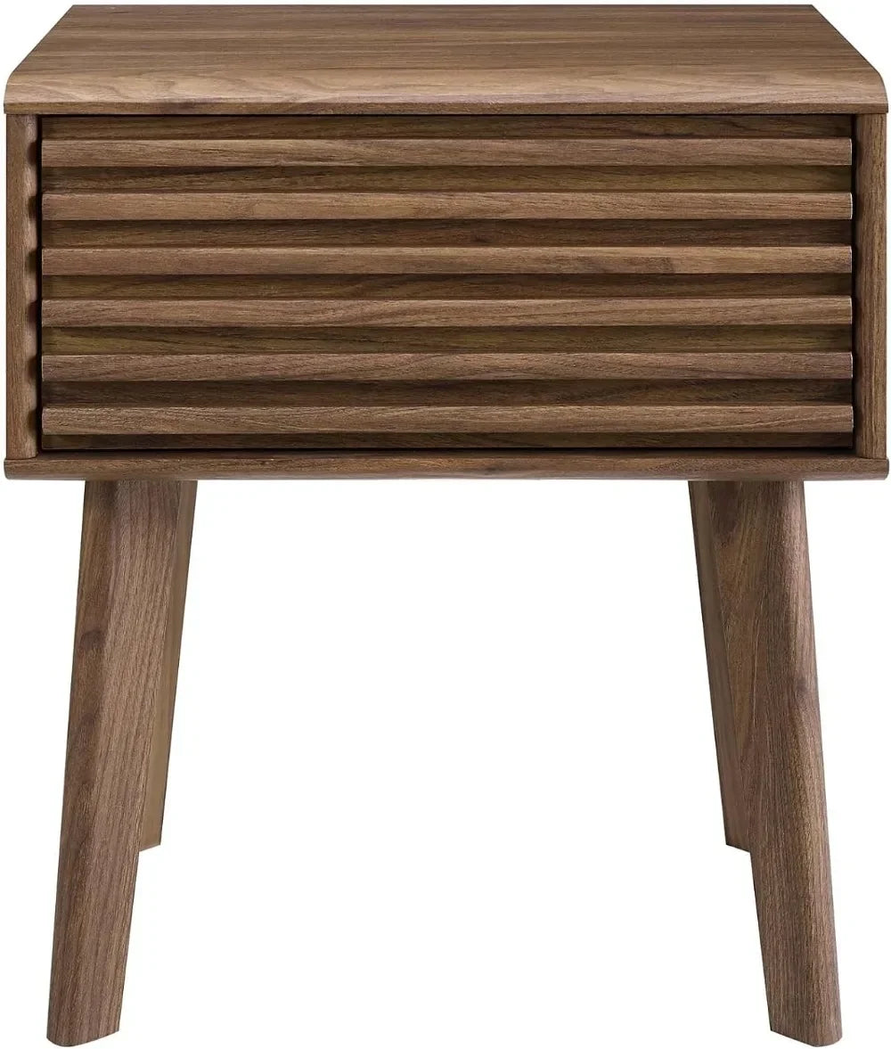 Render Mid-Century Modern End Table in Walnut – Retro Nightstand with Hidden Storage for Living Room & Bedroom