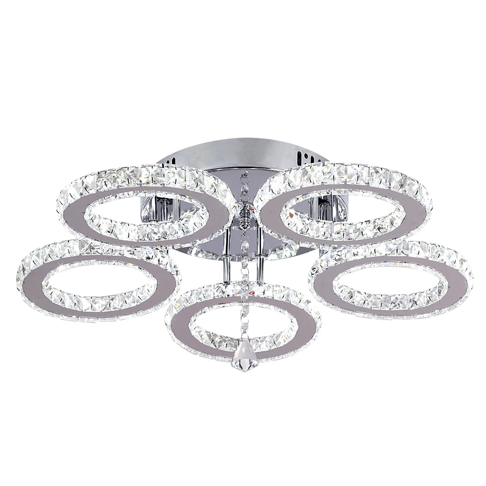 Celestia Luxe Crystal Chandelier – Modern App-Controlled Dimmable LED Ceiling Light with Polished Chrome Rings