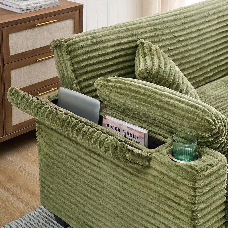 The Verona Fold: 80-Inch Expandable Corduroy Sofa Bed with Cup Holder – Deep Green Comfort for Modern Spaces