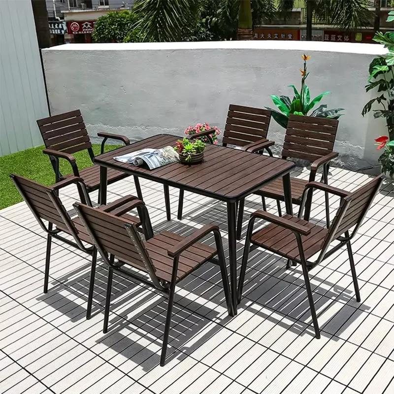 Harborline 120cm Outdoor Dining Table | Modern Wood-Plastic & Iron Frame Terrace Table for Garden, Balcony & Patio